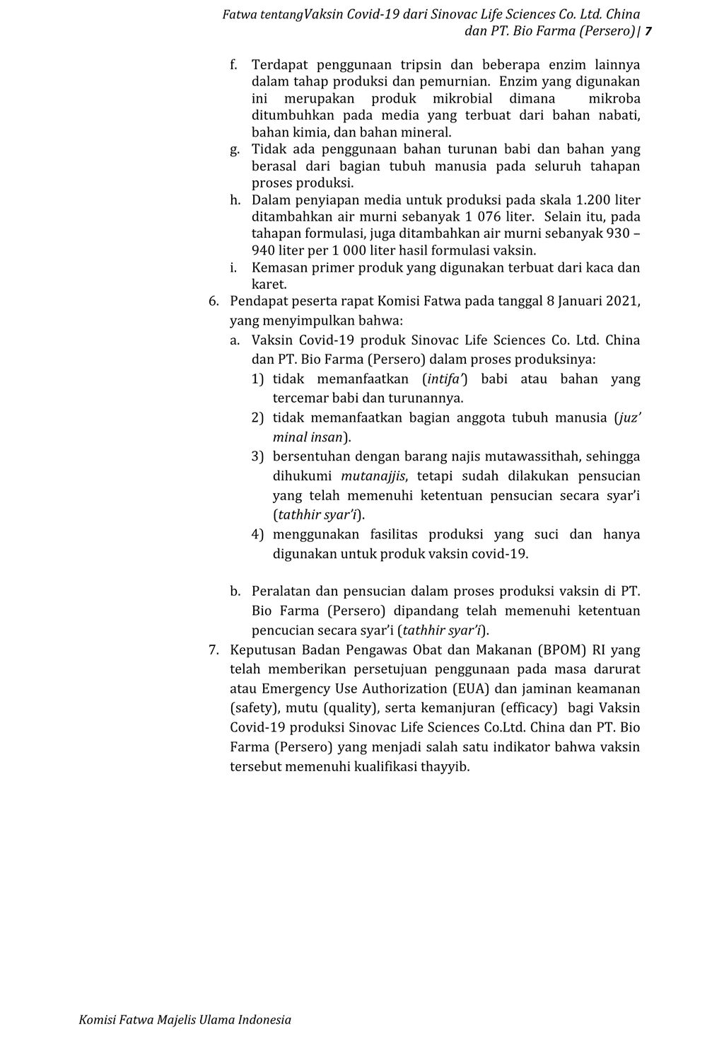 Fatwa MUI mengenai vaksin Covid-19 produksi Sinovac dan Biofarma