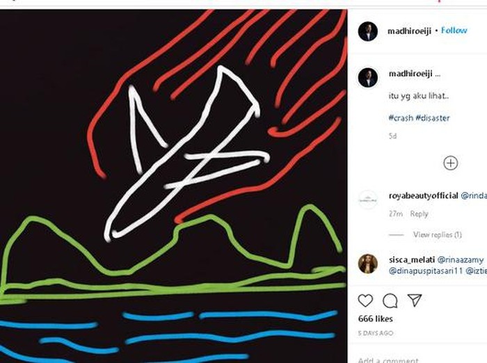 Viral Gambar Pesawat Jatuh di Akun Instagram @MadhiRoeiji