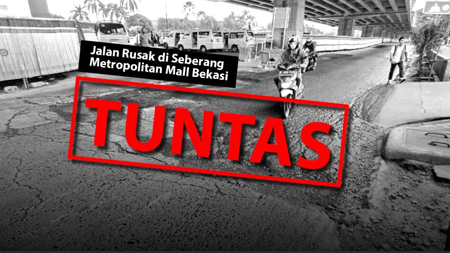 Jalan rusak di seberang Metropolitan Mall Bekas Tuntas