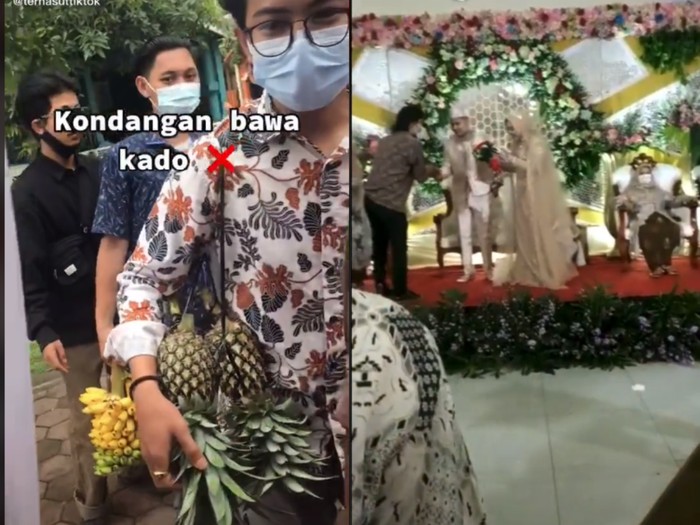 Ngakak! Para Pria Ini Bawa Kado Singkong hingga Kelapa saat Kondangan