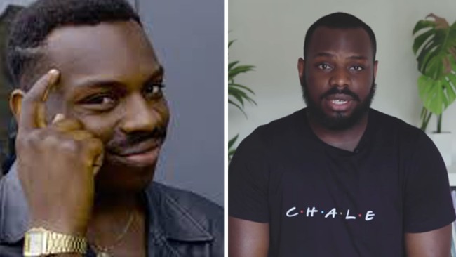 Roll Safe Kayode EwumiKetika melihat penampilan Kayode sekarang mungkin kamu tidak sadar bahwa ia pernah jadi meme yang viral dan masih digunakan orang sampai sekarang. Gambar tersebut berasal dari acara BBC Hood Documentary ketika ia memeragakan adegan saat menyebut wanita terlihat cantik saat ia punya otak atau pintar.  Dok. InternetYouTube