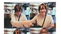 Meski ada deretan foto blur, Lee Ji Ah tetap terlihat menawan ketika santap di sebuah restoran. Foto: Instagram e.jiah