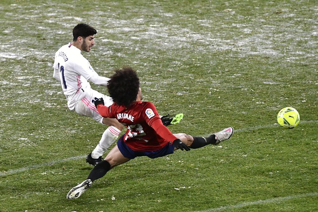 Marco Asensio Real Madrid's Marco Asensio gestures during Spanish Super Cup semi final soccer match between Real Madrid and Athletic Bilbao at La Rosaleda stadium in Malaga, Spain, Thursday, Jan. 14, 2021. (AP Photo/Jose Breton)