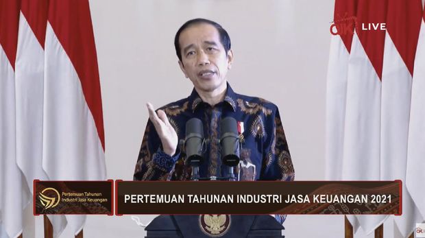 Presiden Joko Widodo dalam Pertemuan Tahunan Industri Jasa Keuangan 2021. (Tangkapan Layar Youtube Jasa Keuangan)
