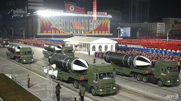 This picture taken on Jan 14, 2021 and released from North Korea's official Korean Central News Agency (KCNA) on Jan15 shows what appears to be submarine-launched ballistic missiles during a military parade celebrating the 8th Congress of the Workers' Party of Korea in Pyongyang. (Photo: KCNA via KNS/AFP)