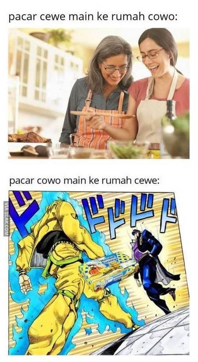 Bedanya kalau ajak pacar cowok vs cewek. Kalau cewek diajak masak bareng, kalau cowok udah siap-siap martabak spesial aja deh.. Foto: 1cak.com