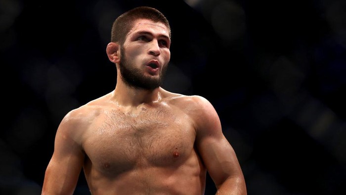 ABU DHABI, UNITED ARAB EMIRATES - SEPTEMBER 07: Khabib Nurmagomedov of Russia lokks on  against Dustin Poirier of United States in their Lightweight Title Bout during the UFC 242 event at The Arena on September 07, 2019 in Abu Dhabi, United Arab Emirates. (Photo by Francois Nel/Getty Images)