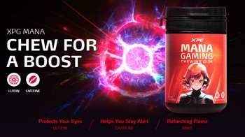 XPG dikenal dengan SSD dan case PC buatannya, tapi kali ini mereka merambah pasar baru yaitu permen karet khusus untuk gaming. XPG Mana Gaming mengandung luetin yang bisa menyehatkan mata dan kafein agar selalu terjaga. Foto: XPG