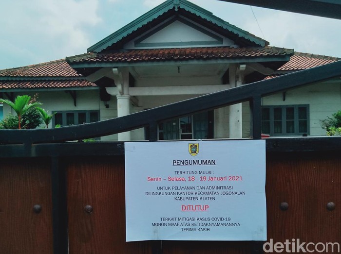 Camat Jogonalan Klaten positif Corona, kantornya dilockdown, Klaten, Senin (18/1/2021).