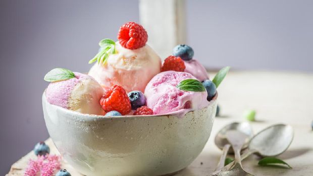 Closeup of sweet ice cream made of fruits and milk