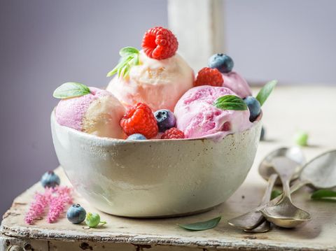 Closeup of sweet ice cream made of fruits and milk
