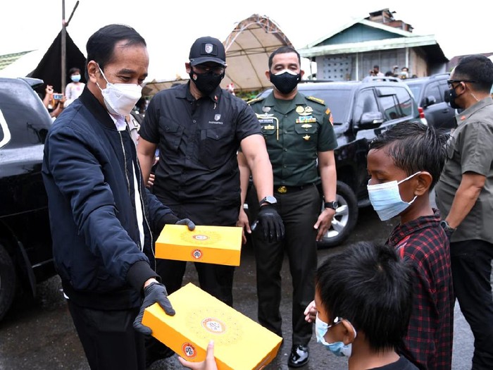 Presiden Jokowi meninjau lokasi banjir Kalsel.
