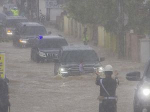 Momen Rombongan Jokowi Menerobos Banjir di Kalsel