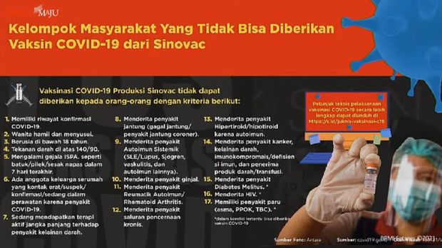 17 kriteria warga yang tidak bisa disuntik vaksin Corona Sinovac.