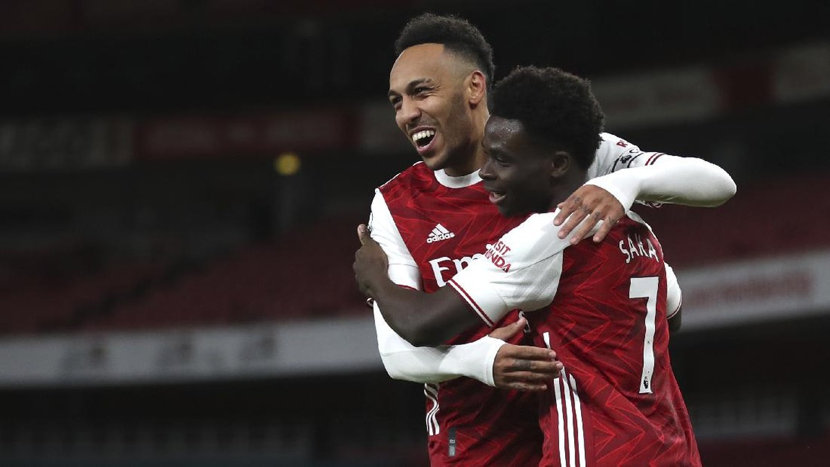Pierre-Emerick Aubameyang mencetak dua gol saat Arsenal menang 2-0 atas Newcastle United (Foto: AP/Catherine Ivill)