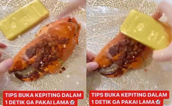 Gokil! Ibu Ini Pecahkan Kepiting Pakai Emas Batangan Rp 900 Juta