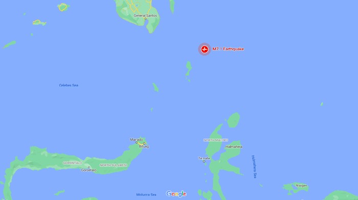 Lokasi pusat gempa Sulut, di Kepulauan Talaud. (Tangkapan layar Google Maps)