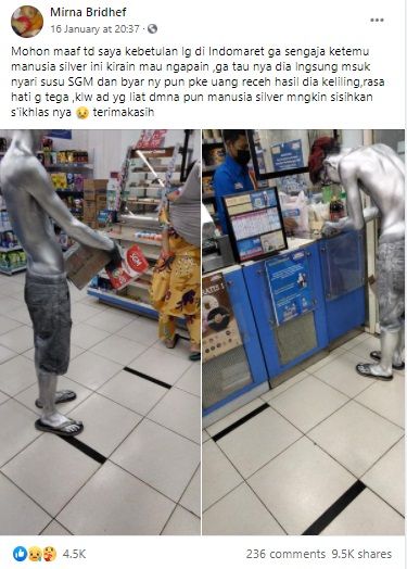 Manusia Silver Beli Susu untuk Anaknya Pakai Uang Receh