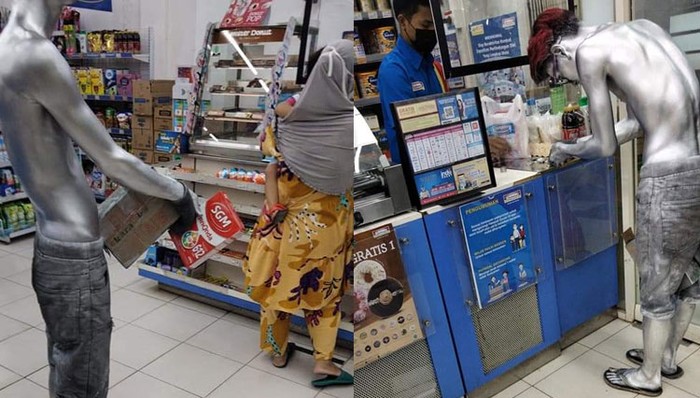 Manusia Silver Beli Susu untuk Anaknya Pakai Uang Receh