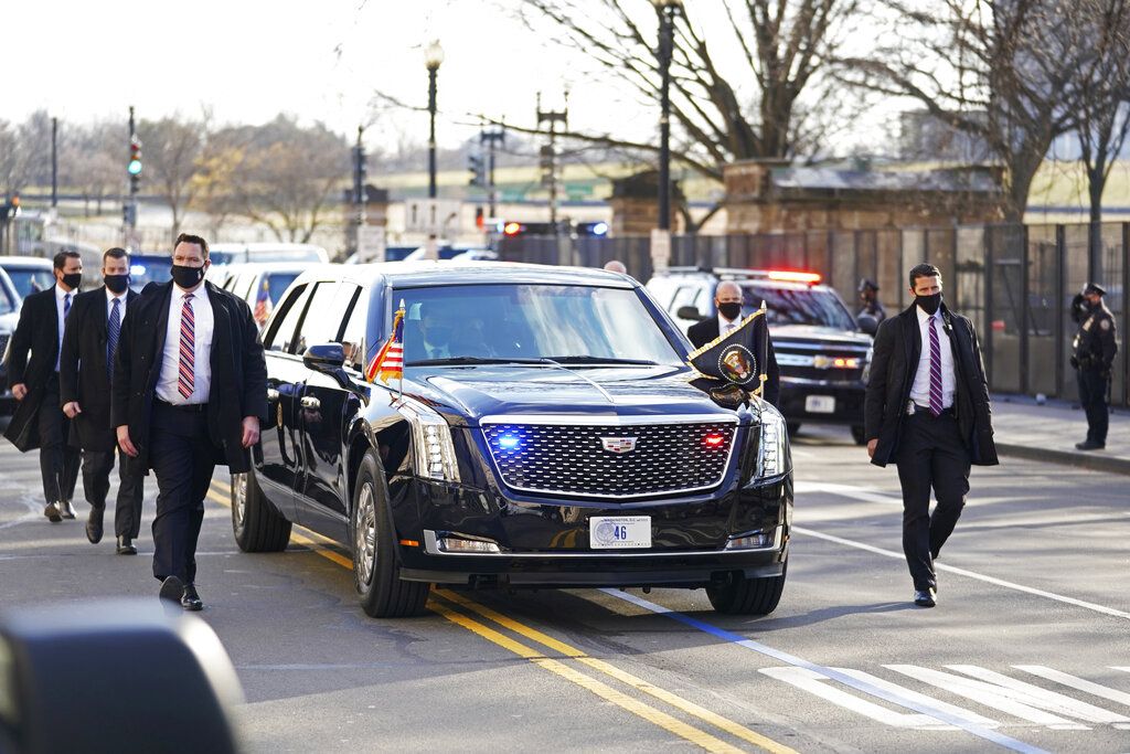 President Joe Biden and First Lady Jill Biden, ride near the White House during a Presidential Escort to the White House, Wednesday, Jan. 20, 2021 in Washington.  (Doug Mills/The New York Times via AP, Pool)