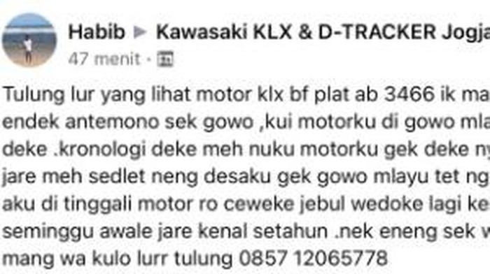 KLX hilang dibawa kabur saat Test Ride