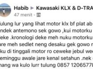 Viral, Beli KLX Belum Bayar Malah Bawa Kabur Motor, Ceweknya Ditinggalin!