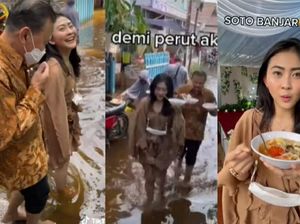 Viral! Kisah Wanita Makan di Pesta Pernikahan yang Kena Banjir