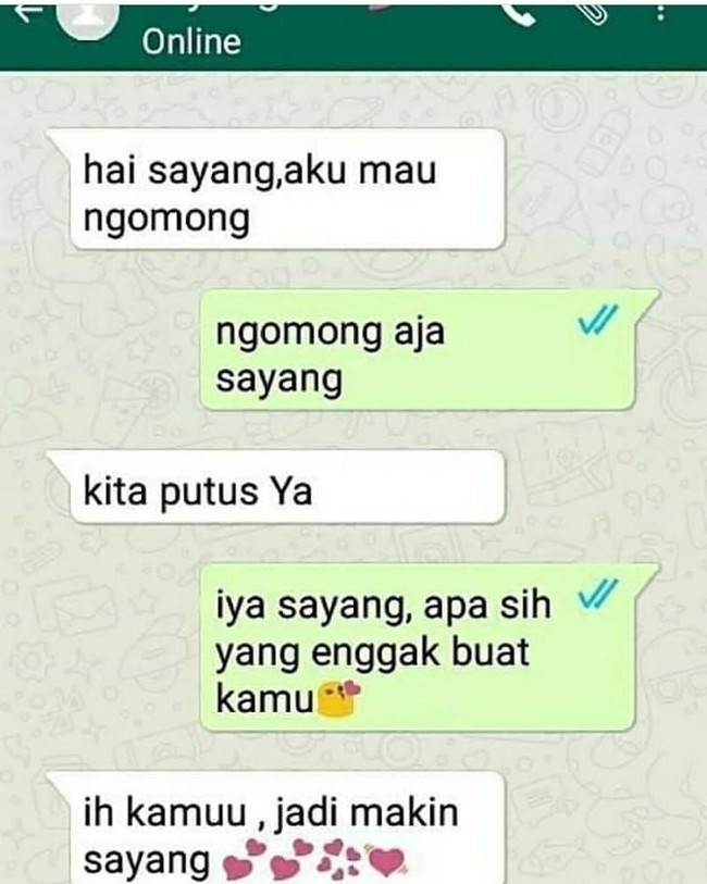 Lah ini gimana coba, awalnya sih ngajak putus tapi setelah dijawab sama pacarnya malah jadi makin sayang. Nggak jadi putus deh.. Foto: Instagram/@awreceh.id