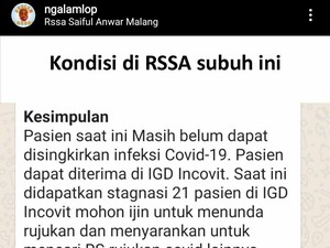 Beredar Kabar soal Stagnasi Pasien COVID-19, RSSA Malang Membantahnya