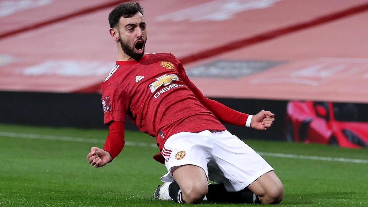 Bruno Fernandes menjadi pahlawan kemenangan Manchester United atas Liverpool di Piala FA. (Foto: Getty Images/Pool)