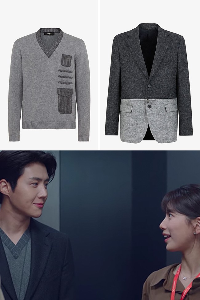 Memerankan Han Ji Pyeong dalam Start Up membuat Kim Seon Ho termasuk pemain drakor paling fashionable. Kim Seon Ho kerap tampil rapi dan profesional dalam balutan jas. Salah satu outfit-nya yang mencuri perhatian, dikenakan Han Ji Pyeong saat berada di dalam lift bersama Seo Dal Mi (pemain Bae Suzy). Ia memadukan dua koleksi FENDI, yakni blazer seharga Rp 26,9 juta dan wool jumper seharga Rp 11,7 juta. Foto: Dok Burberry, Netflix