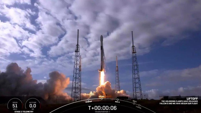 A framegrab of video of the SpaceX launch on January 24, 2021 Handout SPACEX/AFP