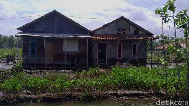 Dusun Simonet, Desa Semut, Kecamatan Wonokerto, Kabupaten Pekalongan, yang terpisah dengan daratan gegara abrasi, Selasa (26/1/2021).