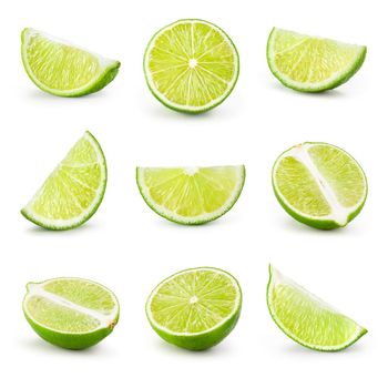 Lime.  Lime slice isolated on white background.  Collection.