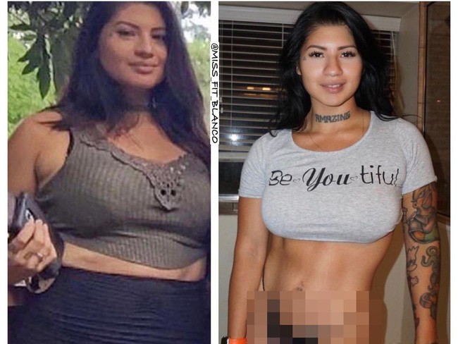 Awalnya aku terlalu malu untuk mulai nge-gym jadi aku olahraga di rumah. Aku pikir semua orang akan melihatku dan berpikir aku terlalu gemuk untuk ke gym. Tapi hanya dengan mengubah pola makan dan latihan aku turun berat badan di tiga bulan pertama. Aku turun 70lbs (31 kg), tuturnya. Foto: Instagram @miss_fit_blanco