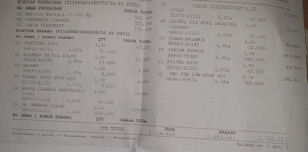 Servis berkala Toyota Avanza