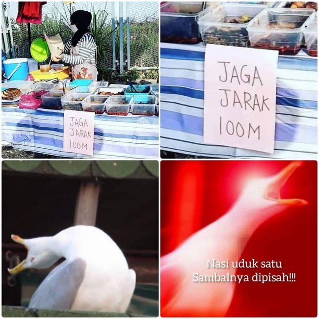 Memang benar sih kita harus jaga jarak di situasi pandemi saat ini. Tapi ya nggak 100 meter juga dong. Kalau jaga jaraknya 100 meter jadi agak PR ya harus teriak-teriak pas pesan makanannya. Foto: Twitter/@ternakayammm