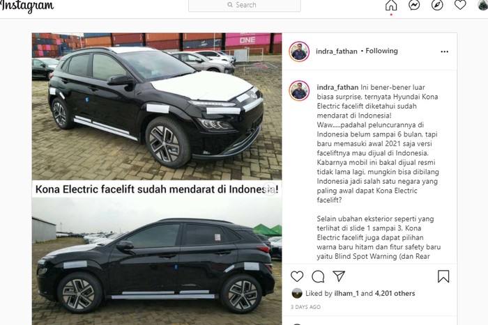Hyundai Kona electric facelift / Instagram @indra_fathan