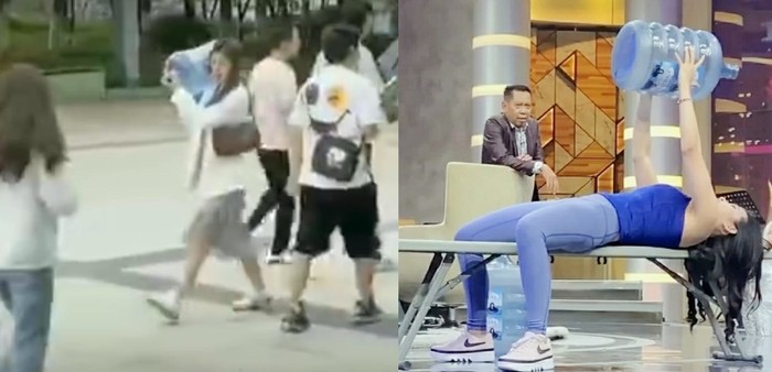 Kocak! Tren Wanita Perkasa Angkat Galon Ini Bikin Ngakak