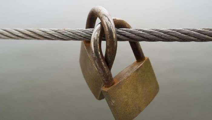 641502280 A picture of locks on a bridge over a river, symbolizing eternal and unbreakable love.