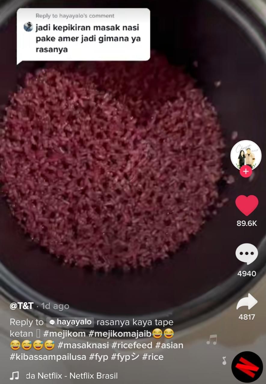 Netizen Masak Nasi Pakai Anggur Merah, Nasinya Kayak Tape Ketan!