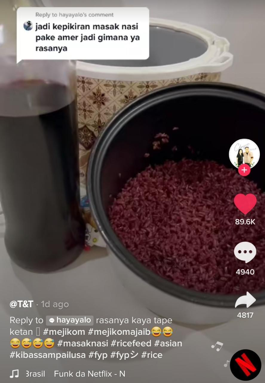 Netizen Masak Nasi Pakai Anggur Merah, Nasinya Kayak Tape Ketan!