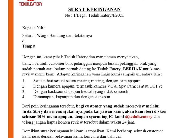 Viral Surat Cinta Eiger, Kafe di Bandung Bikin Surat Keringanan
