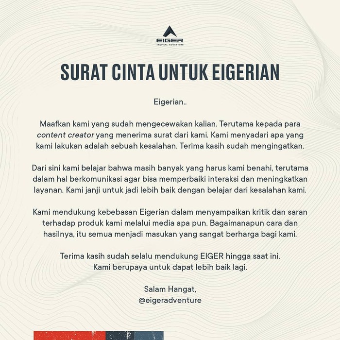 Surat Cinta Eiger untuk content creator