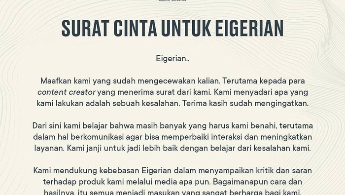 Surat Cinta Eiger untuk content creator