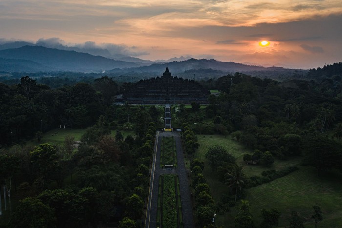 MAGELANG, CENTRAL JAVA, INDONESIA - MAY 07: A view of empty Borobudur temple as it's closed for public, following the Council of Buddhist Communities (Walubi) has called on Buddhists to worship at home and has prohibited any public processions at the temples to curb the spread of the coronavirus on May 7, 2020 in Magelang, Central Java, Indonesia. In the Borobudur and Mendut Buddhist temple where large services normally take place annually, thousands of Buddhist monks and followers would have lined up at the venue, and makes it the most visited tourist attraction in Indonesia. The stages of life of Buddhism's founder, Gautama Buddha, which are celebrated at Vesak are his birth, enlightenment to Nirvana, and his passing (Parinirvana). Indonesia is struggling to contain hundreds of new daily cases of coronavirus, officials have so far confirmed over 12,500 cases of COVID-19 in the country with at least 930 recorded fatalities. The coronavirus (COVID-19) pandemic has spread to at least 200 countries and territories around the world, claiming over 250,000 lives and infecting over 3.6 million. (Photo by Ulet Ifansasti/Getty Images)