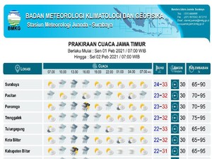 Sebagian Jatim Diprediksi Hujan Lebat Disertai Petir di Awal Februari