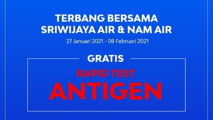 Rapid Test Gratis Sriwijaya Air
