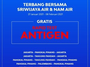 Sriwijaya Air Gratiskan Rapid Test Antigen Buat Penumpang