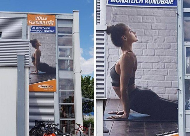 Gambar iklan yang satu ini juga bikin melongo gagal paham. Entah apa maksud dan alasan si pembuat desain iklan memilih gambar iklan ini. Bikin seram, kepalanya saja bisa berputar sampai punggung gitu. Foto: Reddit